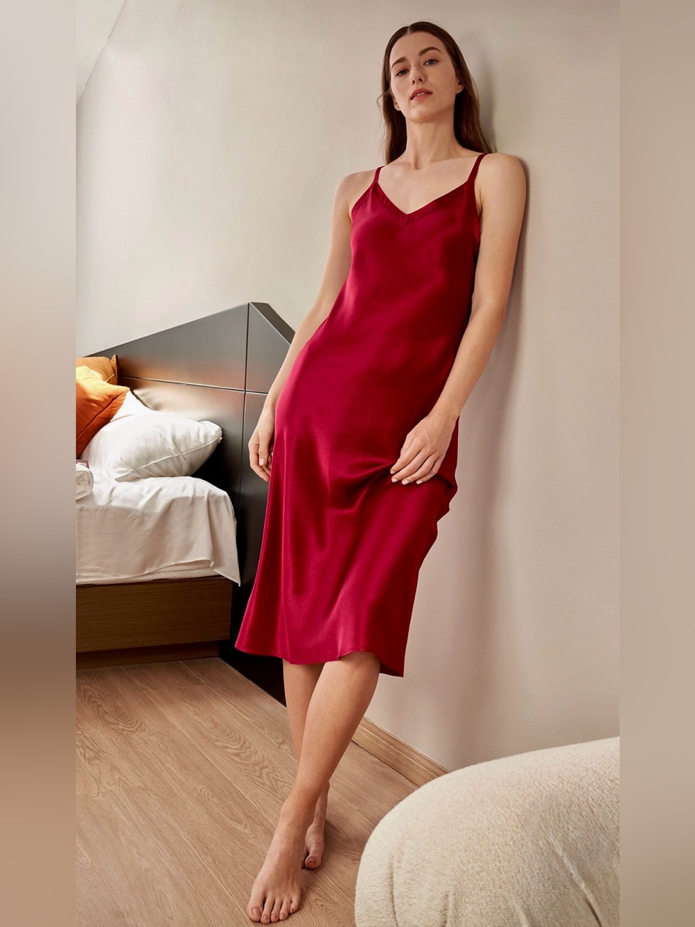 NWT 100% Silk Slip Dress in Ruby Red size M